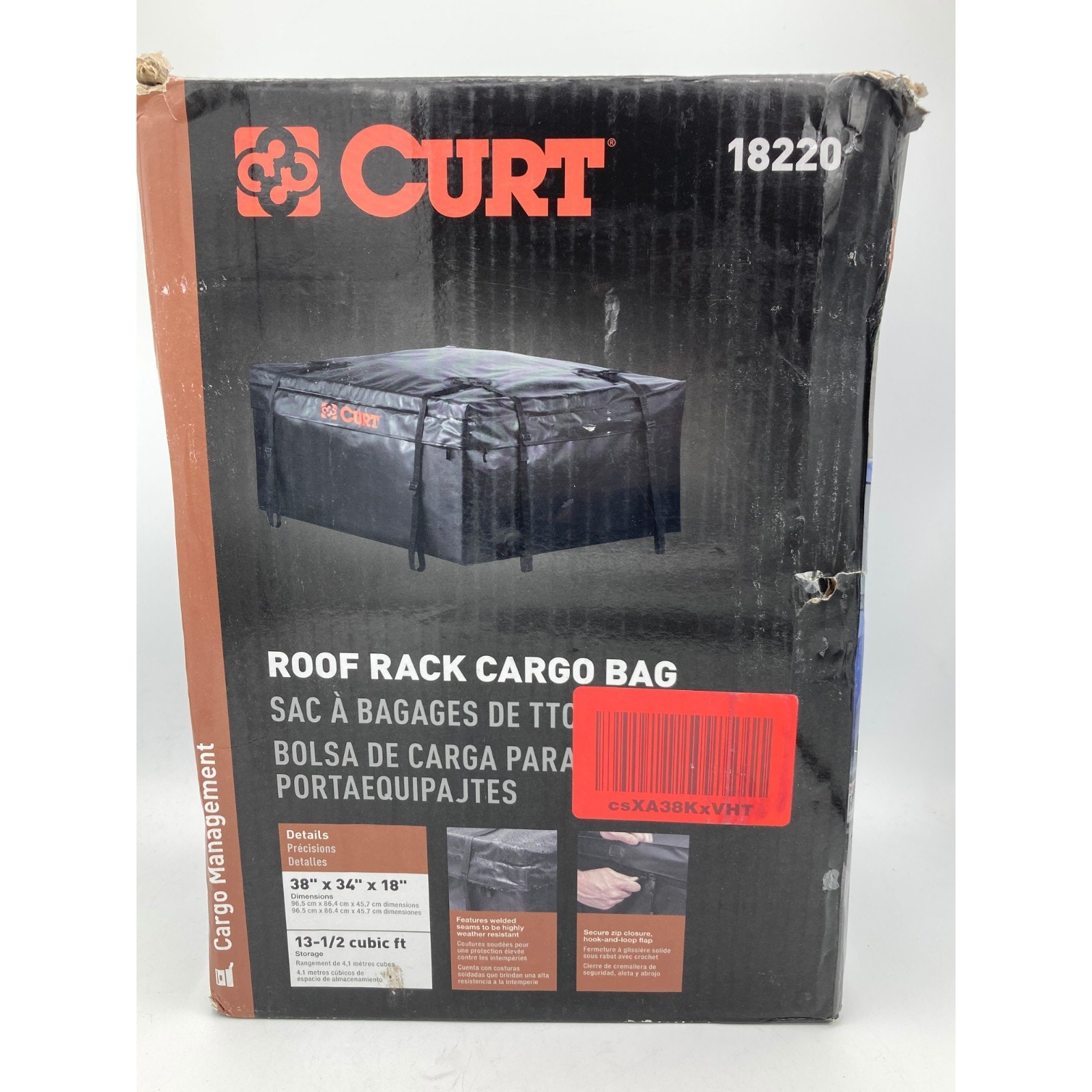 Curt 18220 Waterproof Rooftop Carrier Cargo Bag W/ 13.50 Cubic Ft. Storage Space